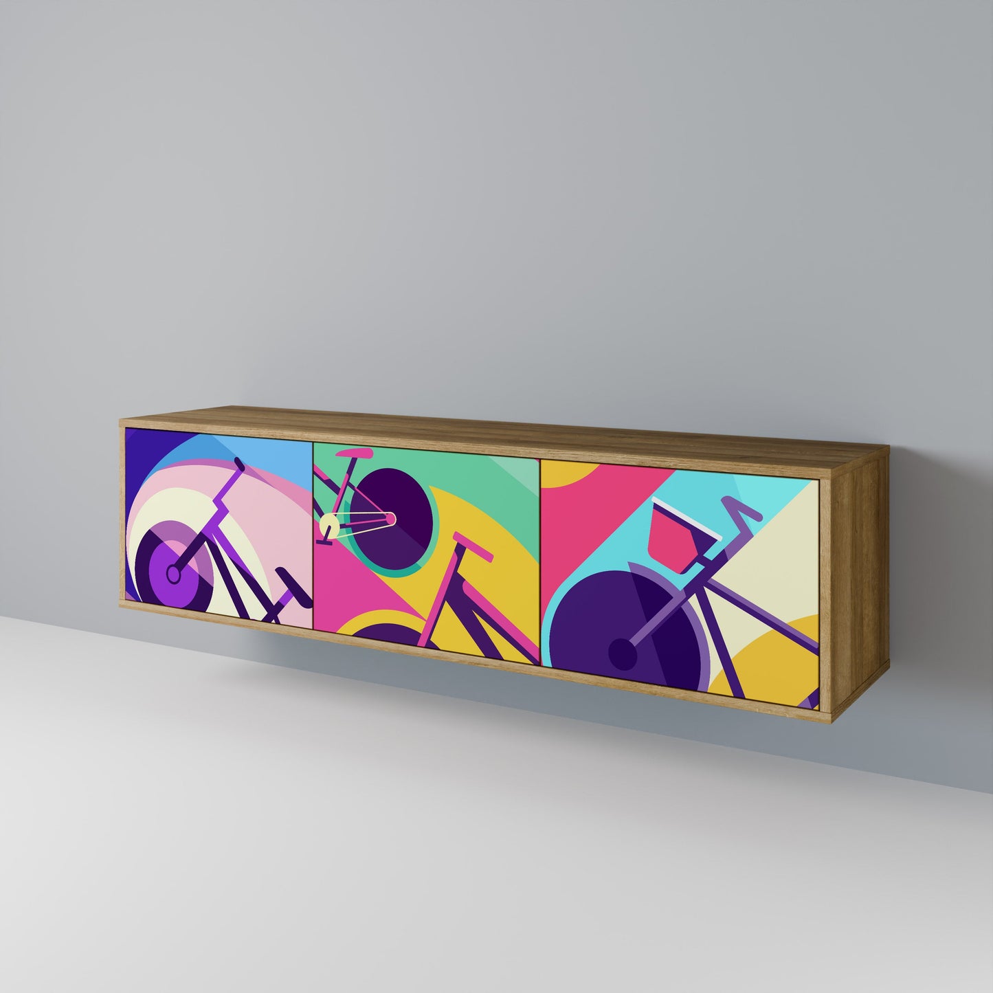 BIKE DREAMS 3-Door TV Stand in Oak Effect