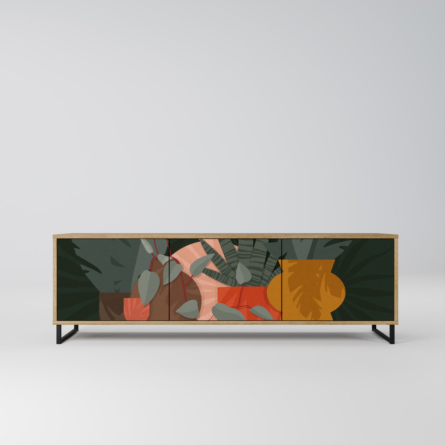 TROPICAL COMPOSITION 3-Door TV Stand in Oak Effect