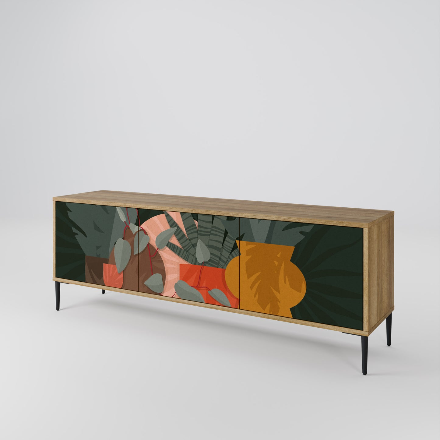 TROPICAL COMPOSITION 3-Door TV Stand in Oak Effect