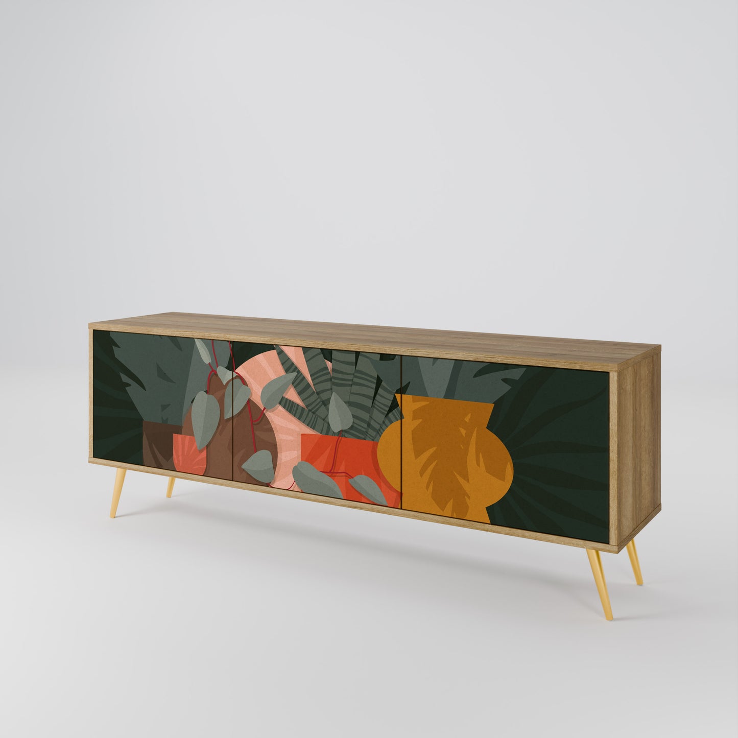 TROPICAL COMPOSITION 3-Door TV Stand in Oak Effect