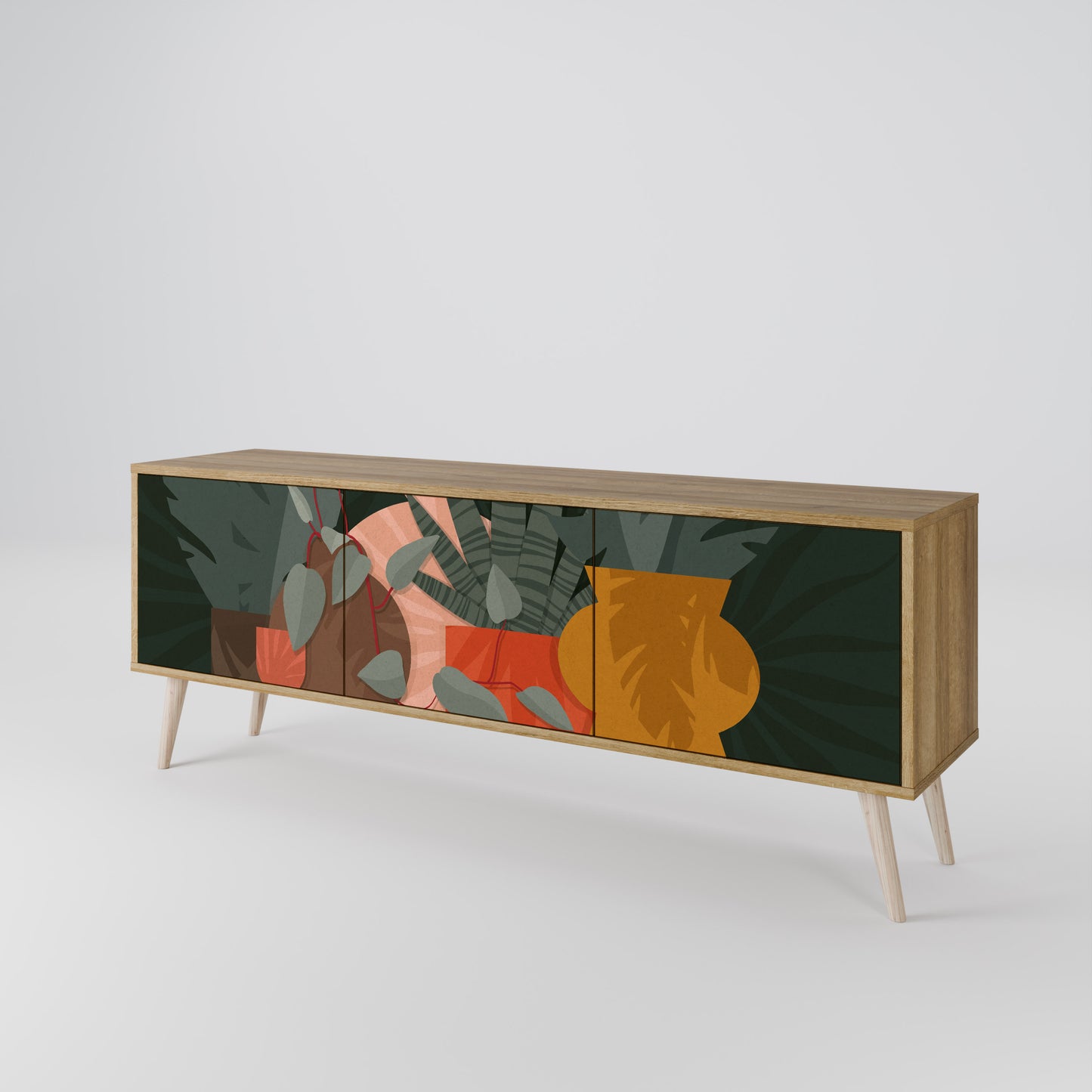 TROPICAL COMPOSITION 3-Door TV Stand in Oak Effect