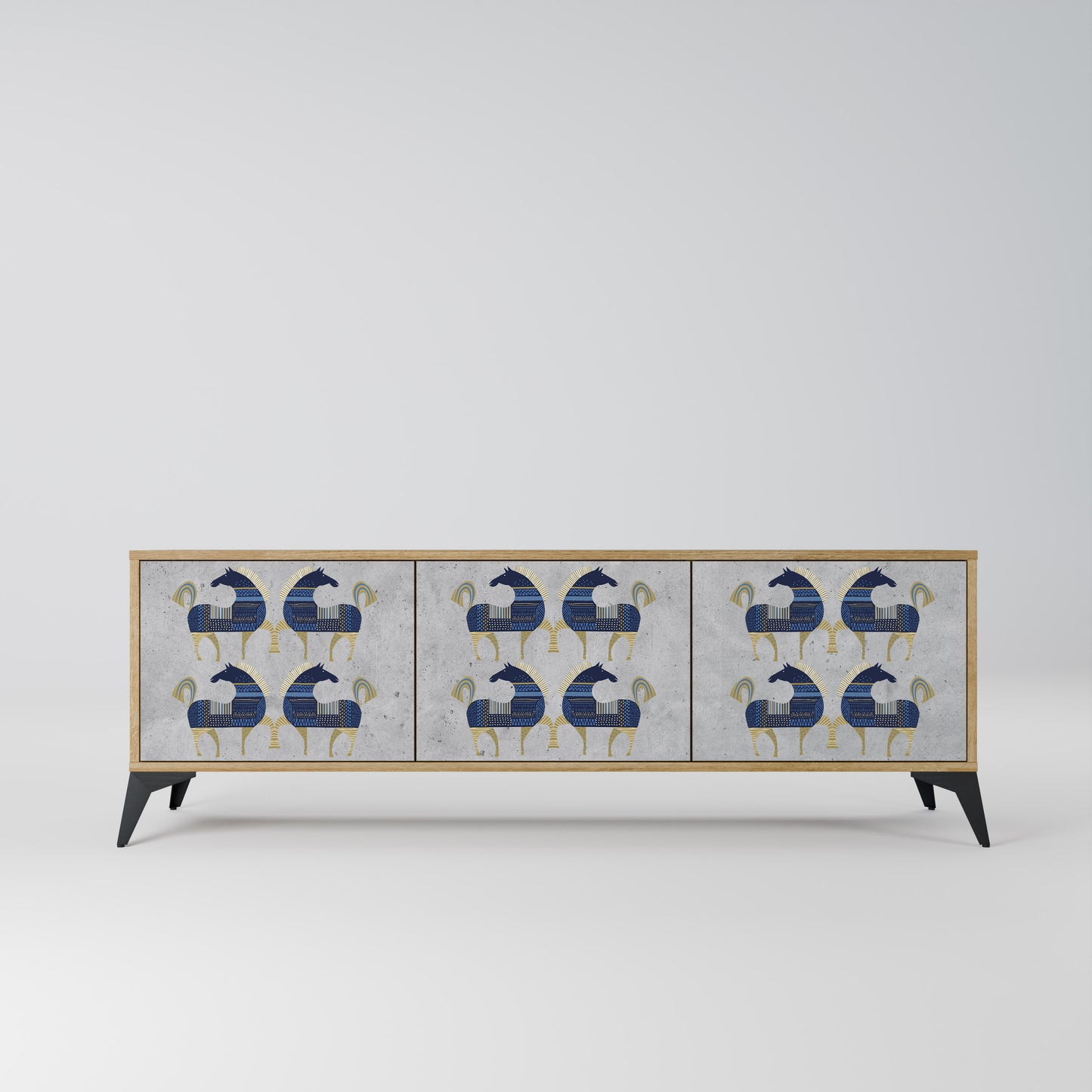 MAJESTIC STEED 3-Door TV Stand in Oak Effect