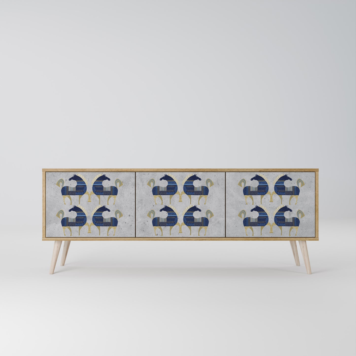 MAJESTIC STEED 3-Door TV Stand in Oak Effect