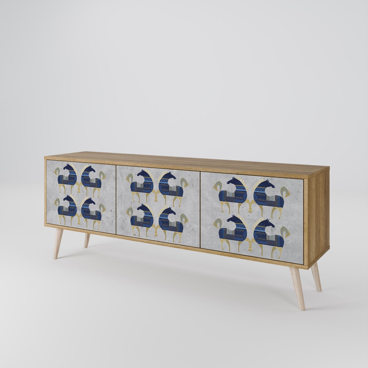 MAJESTIC STEED 3-Door TV Stand in Oak Effect