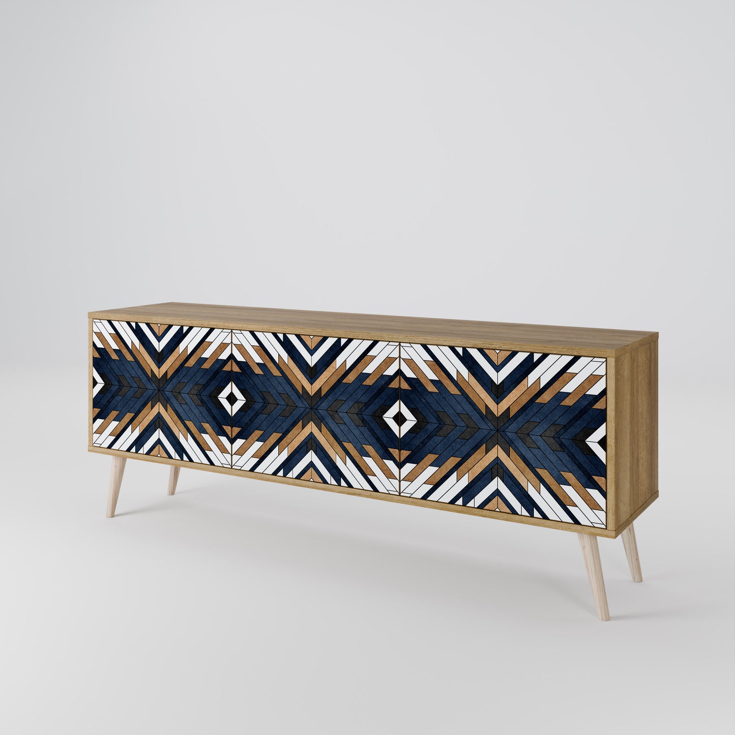 ARTFUL GEOMETRY 3-dörrars TV-bänk i ekeffekt