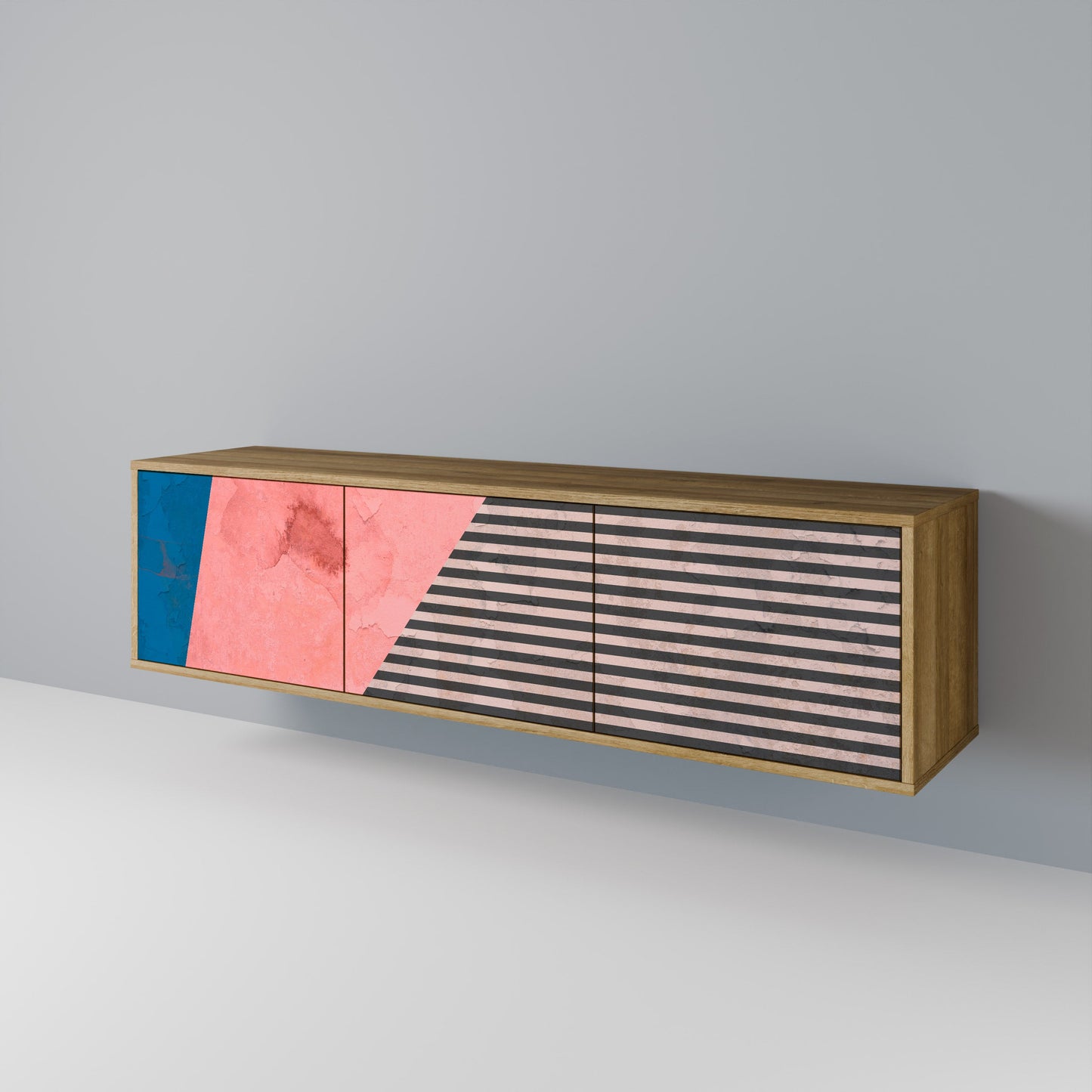 GLAMORÖS STRIPE 3-dörrars TV-bänk i ekeffekt
