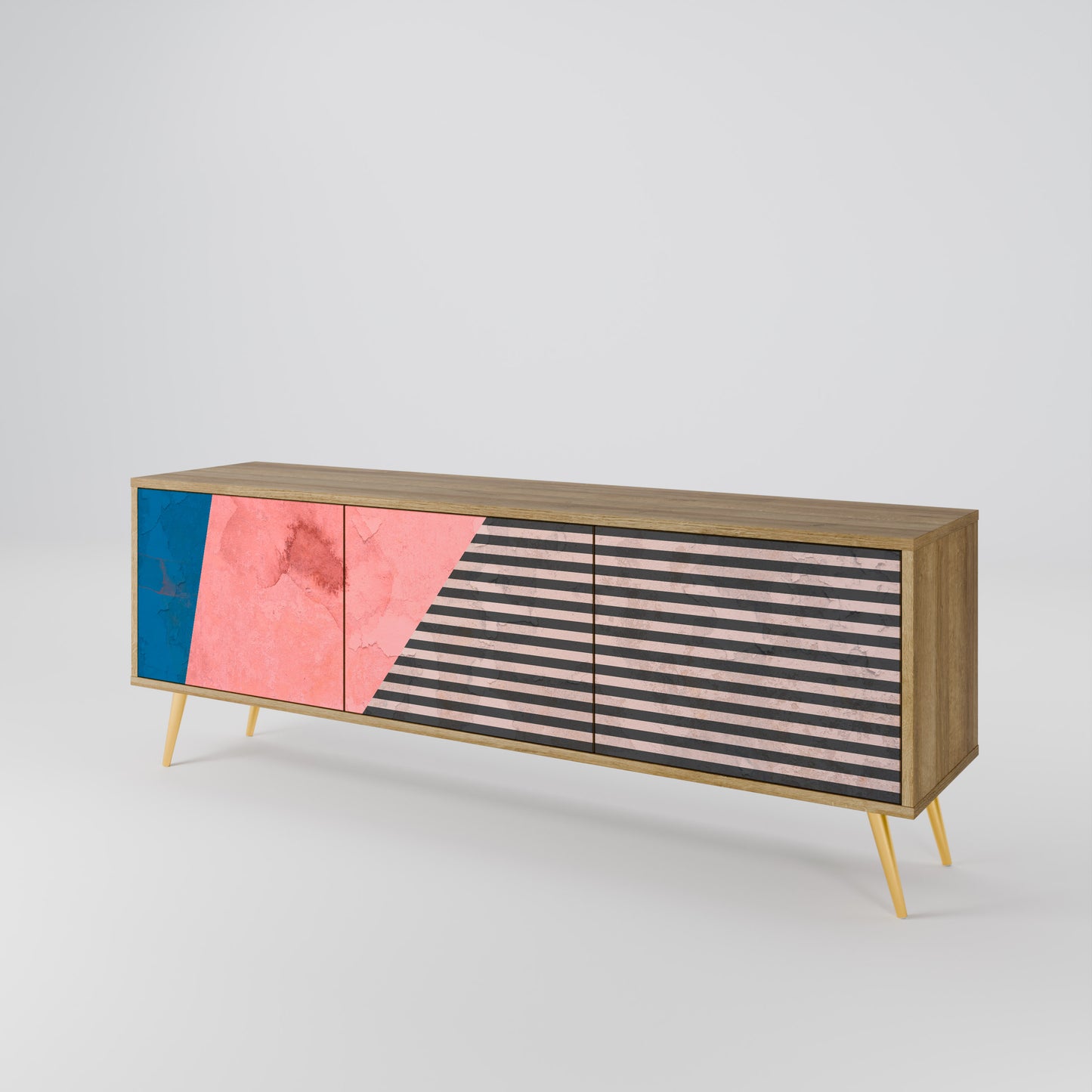 GLAMORÖS STRIPE 3-dörrars TV-bänk i ekeffekt