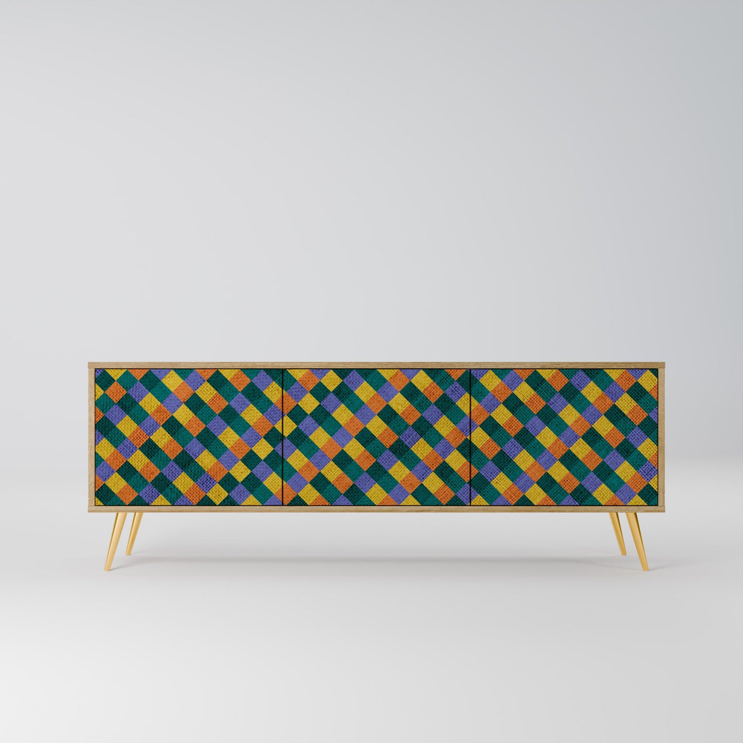 MÅLADE KVADRAT MIX TV-bänk med 3 dörrar i ekeffekt