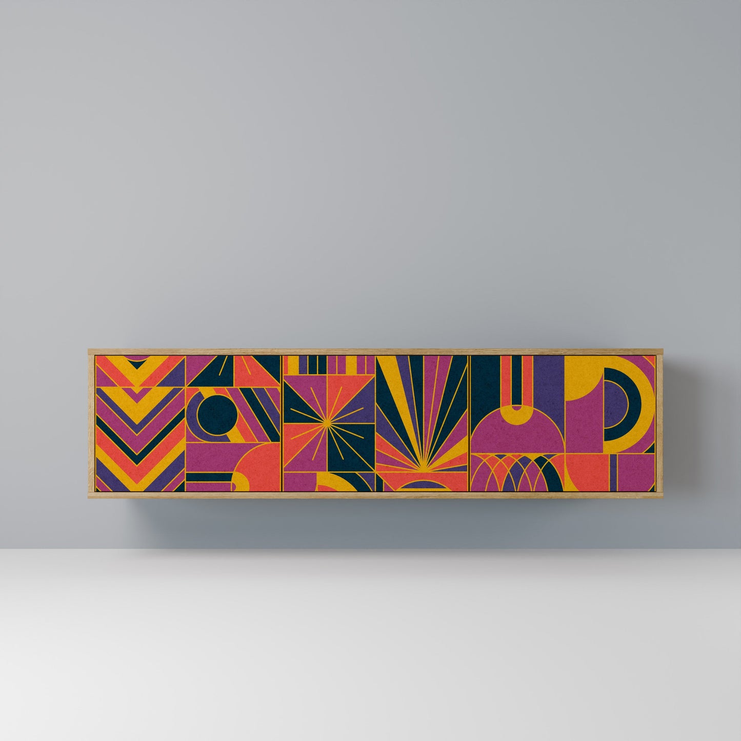 ELECTRIC PATTERNS TV-bänk med 3 dörrar i ekeffekt