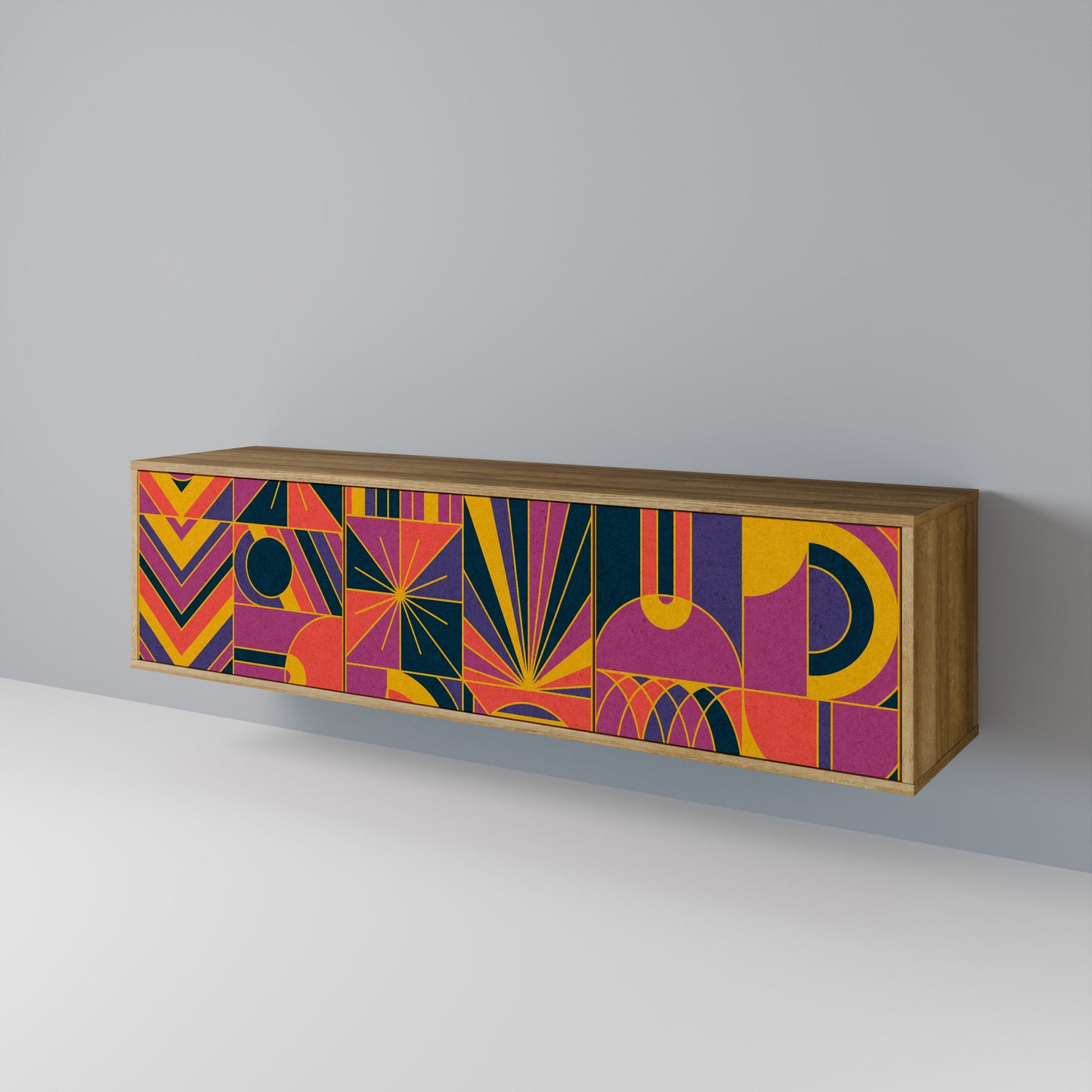 ELECTRIC PATTERNS TV-bänk med 3 dörrar i ekeffekt