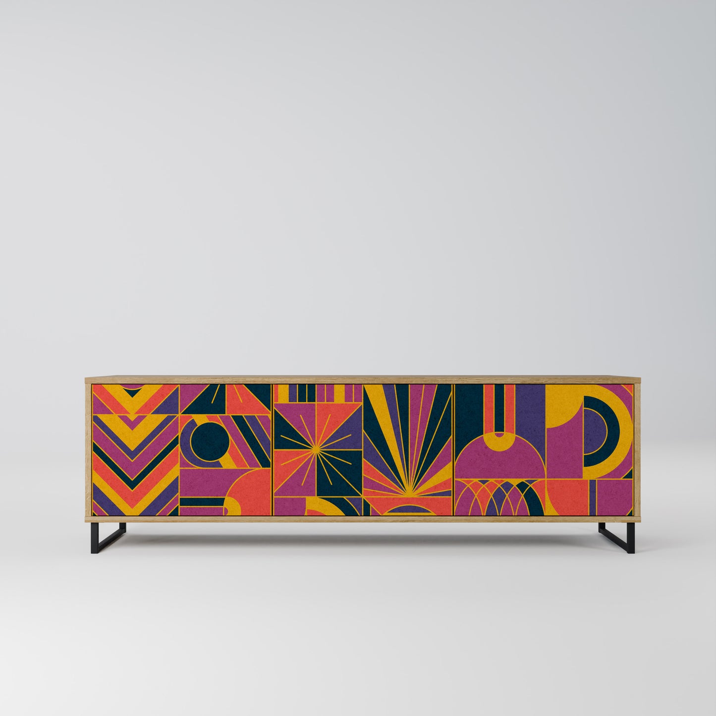 ELECTRIC PATTERNS TV-bänk med 3 dörrar i ekeffekt