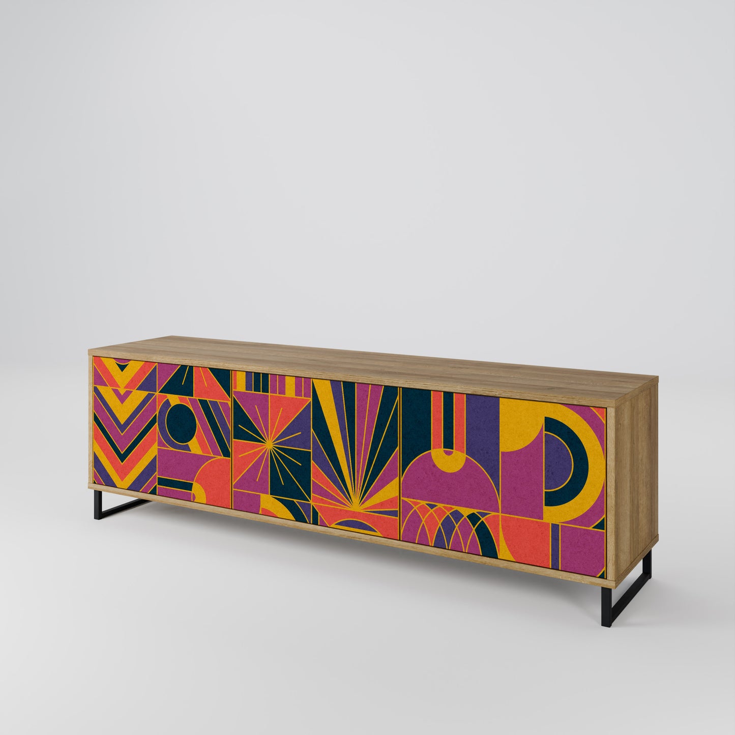 ELECTRIC PATTERNS TV-bänk med 3 dörrar i ekeffekt