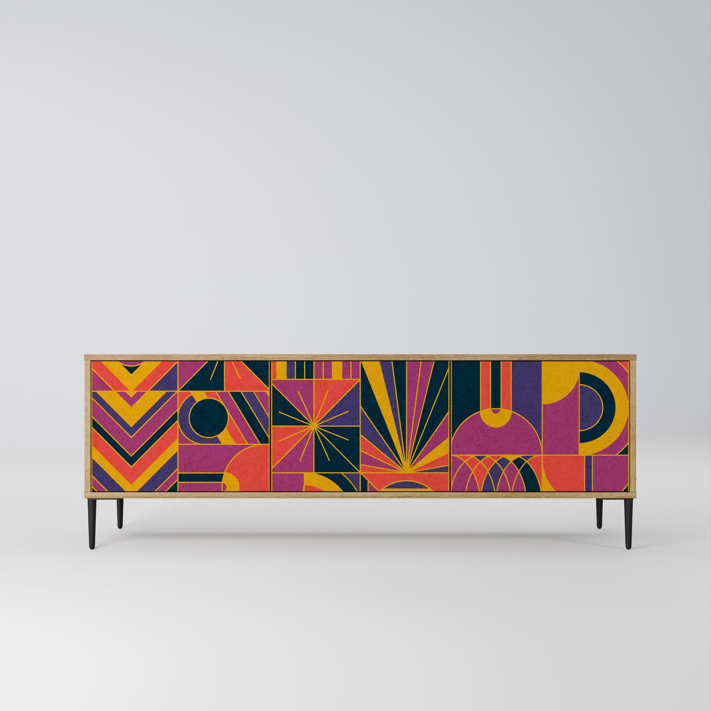 ELECTRIC PATTERNS TV-bänk med 3 dörrar i ekeffekt