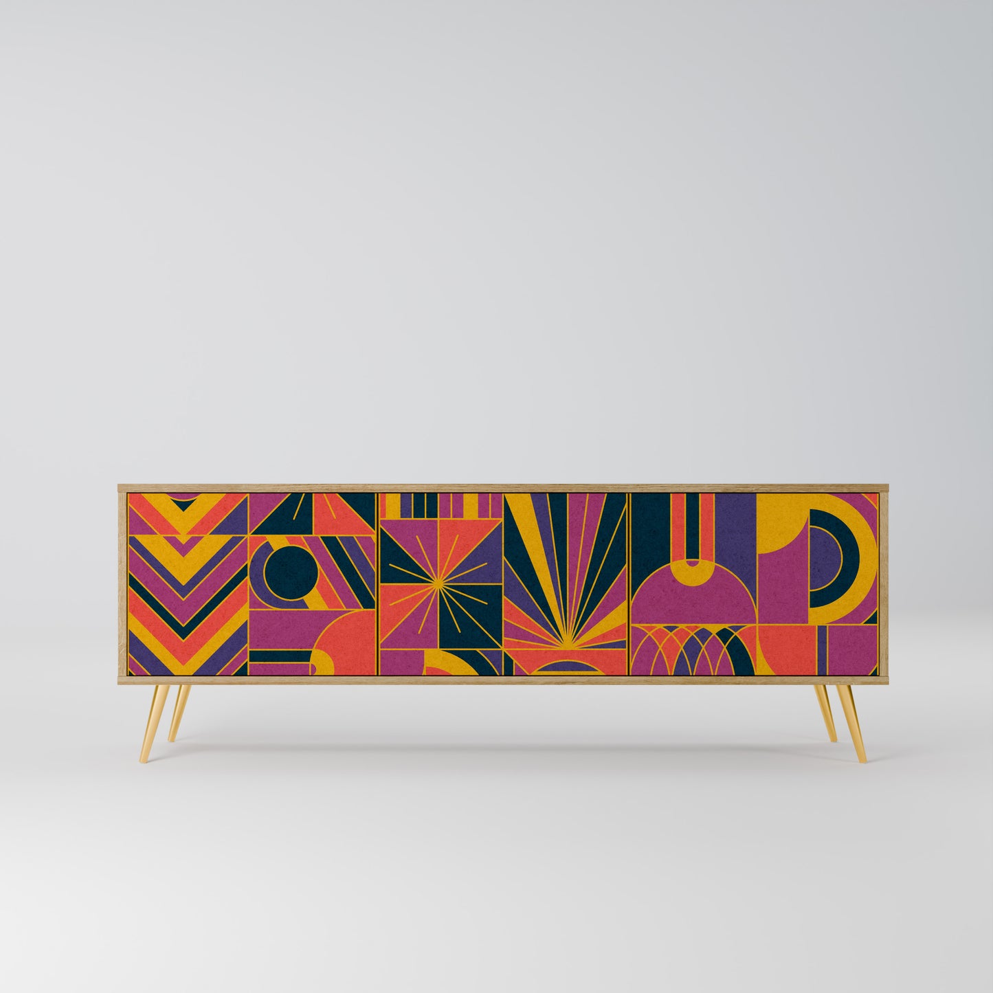 ELECTRIC PATTERNS TV-bänk med 3 dörrar i ekeffekt