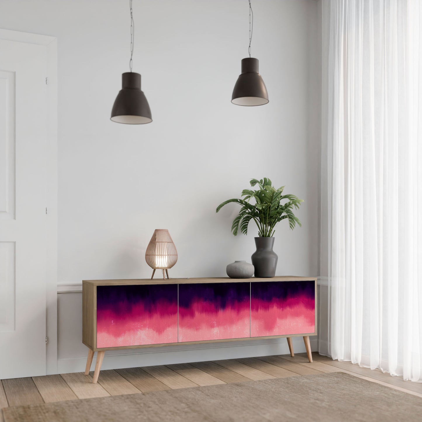 AURORA BOREALIS TV-bänk med 3 dörrar i ekeffekt