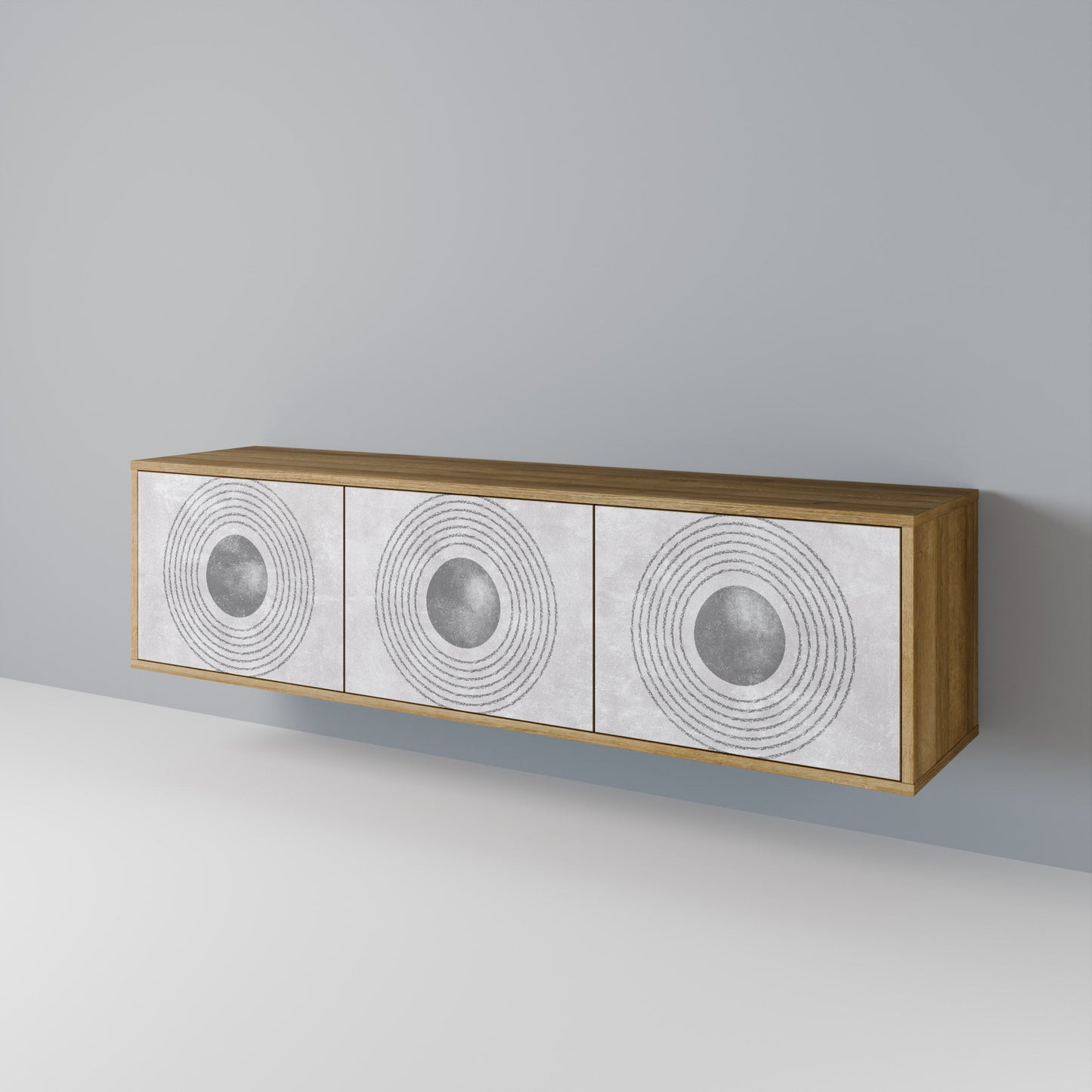 SOLID CIRCLES TV-bänk med 3 dörrar i ekeffekt