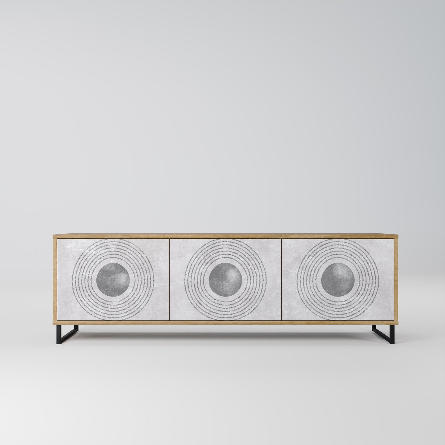 SOLID CIRCLES TV-bänk med 3 dörrar i ekeffekt