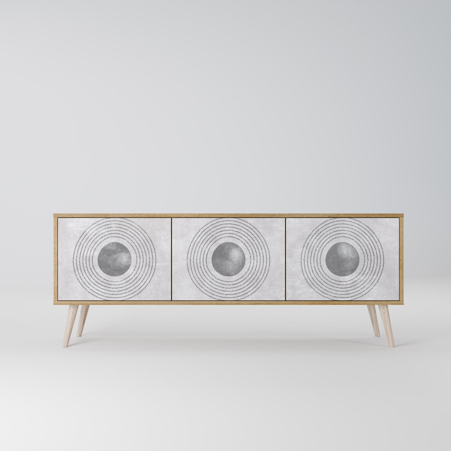 SOLID CIRCLES TV-bänk med 3 dörrar i ekeffekt