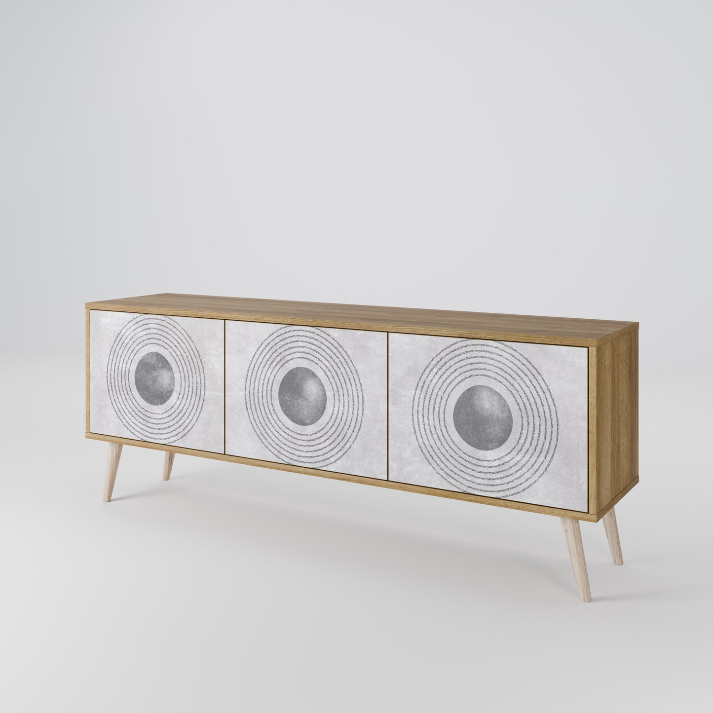 SOLID CIRCLES TV-bänk med 3 dörrar i ekeffekt