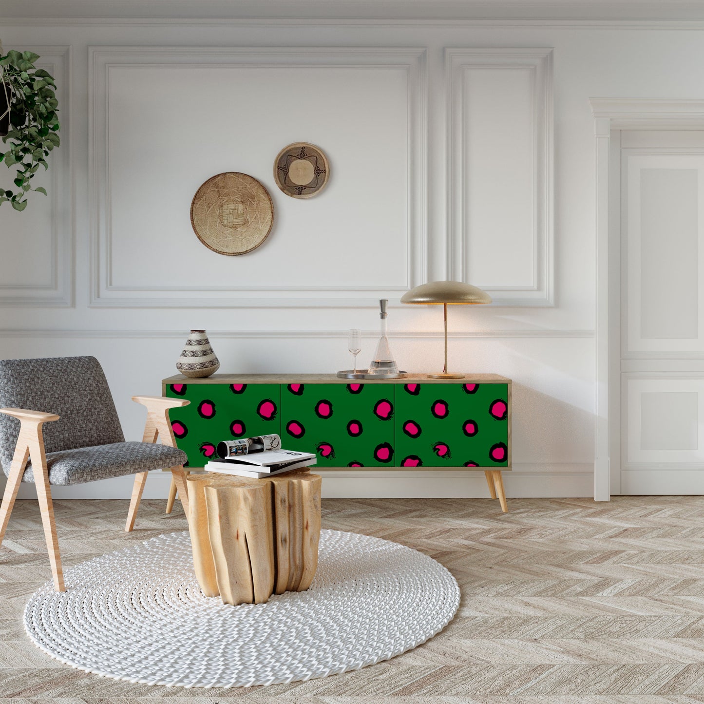 FUNKY SPOTS TV-bänk med 3 dörrar i ekeffekt