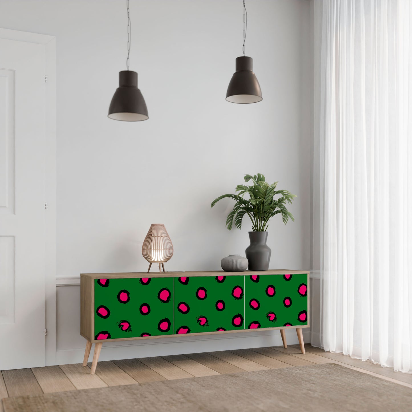 FUNKY SPOTS 3-Door TV Stand in Oak Effect
