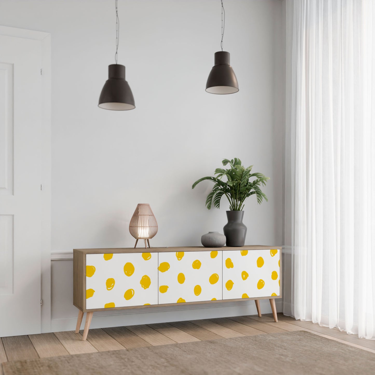 RADIANT REVERIE TV-bänk med 3 dörrar i ekeffekt
