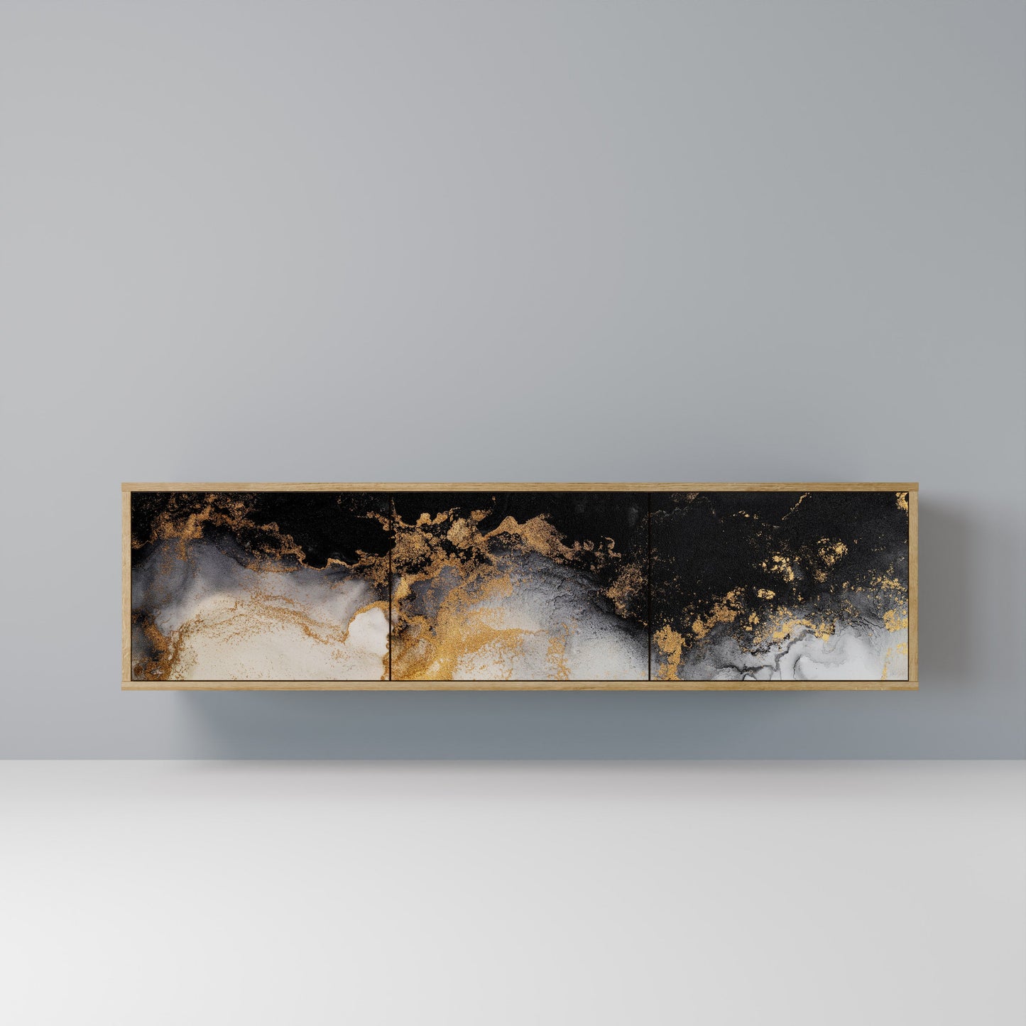 MARBLE OF TOMMORROW TV-bänk med 3 dörrar i ekeffekt