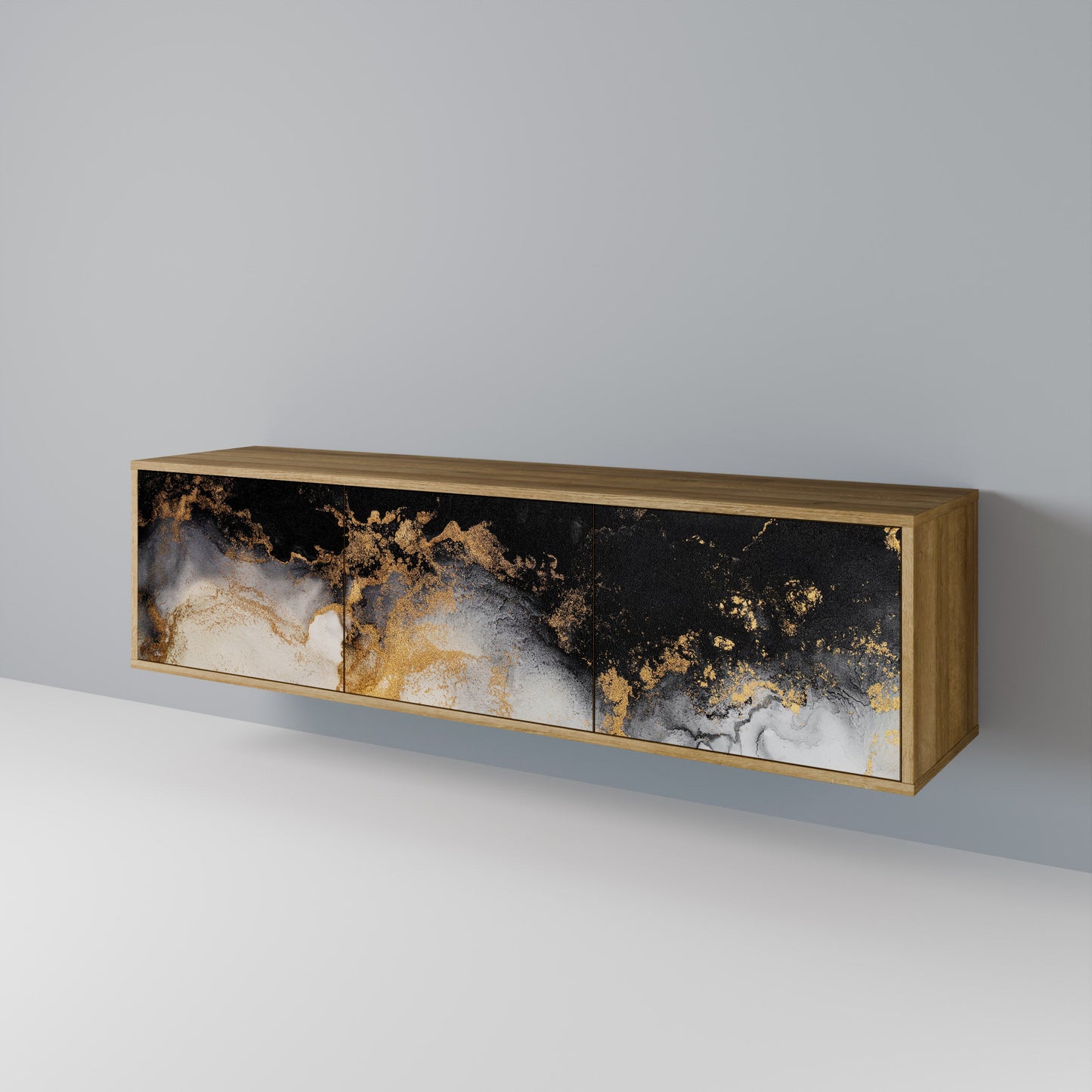 MARBLE OF TOMMORROW TV-bänk med 3 dörrar i ekeffekt