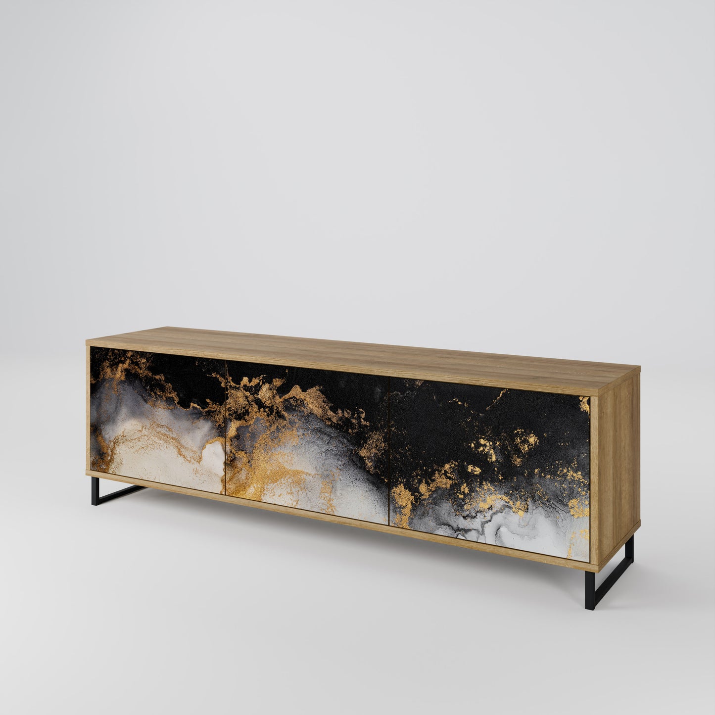 MARBLE OF TOMMORROW 3-Door TV Stand in Oak Effect