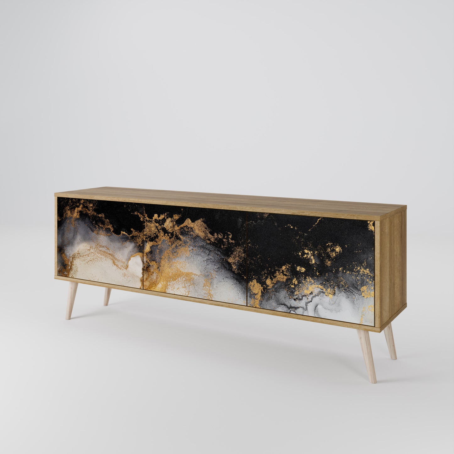 MARBLE OF TOMMORROW 3-Door TV Stand in Oak Effect