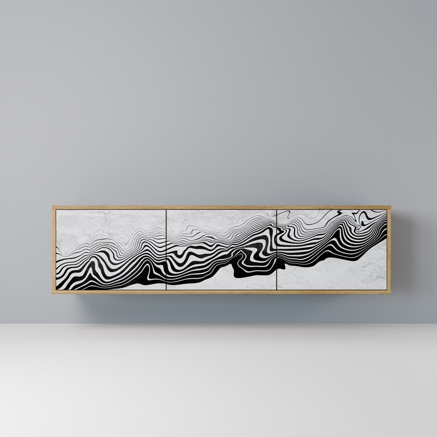 MONOCHROME MIRAGE TV-bänk med 3 dörrar i ekeffekt