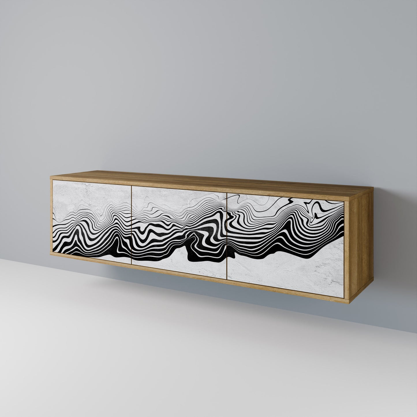 MONOCHROME MIRAGE TV-bänk med 3 dörrar i ekeffekt