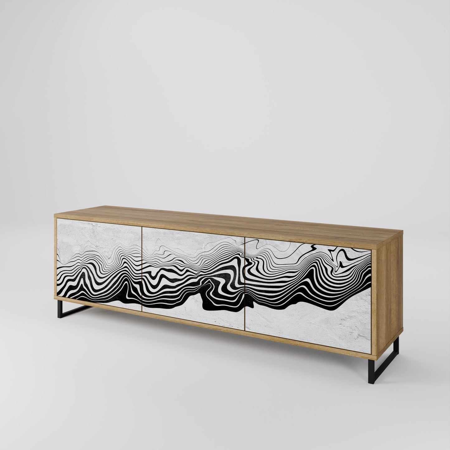 MONOCHROME MIRAGE TV-bänk med 3 dörrar i ekeffekt