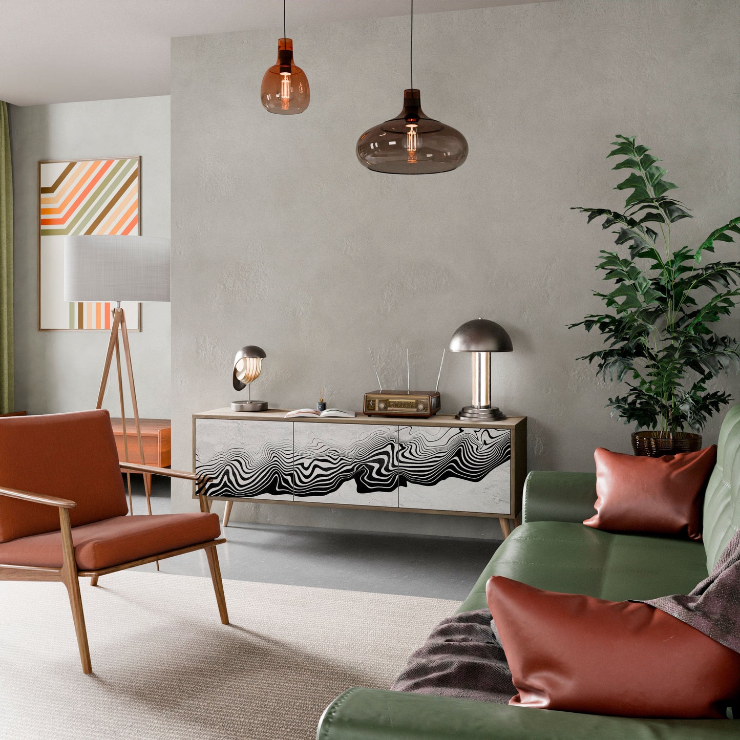 MONOCHROME MIRAGE TV-bänk med 3 dörrar i ekeffekt