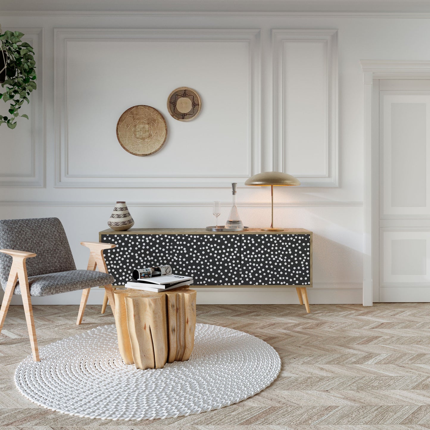 BLINDING LIGHTS TV-bänk med 3 dörrar i ekeffekt