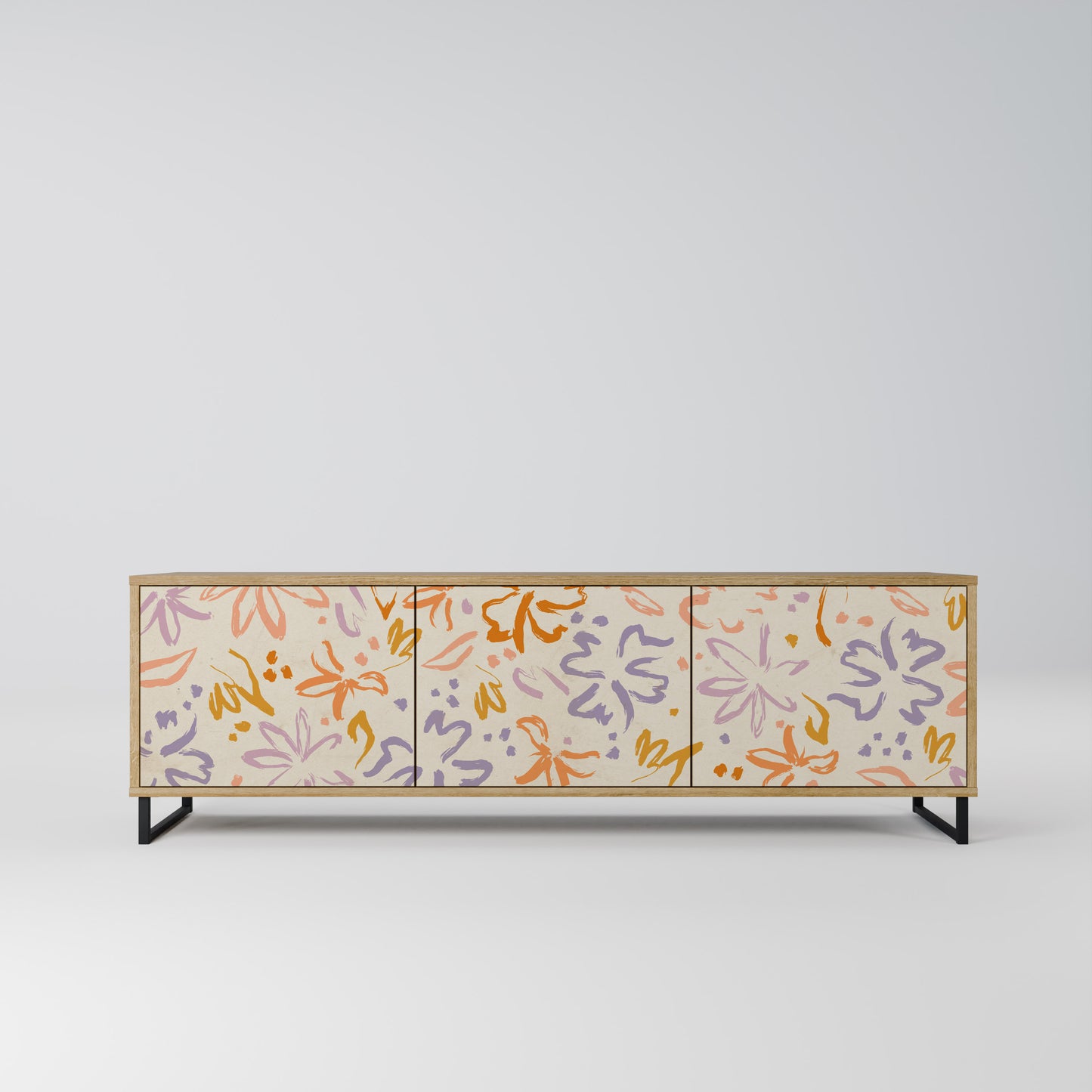 SPRING WHIMSY 3-Door TV Stand in Oak Effect