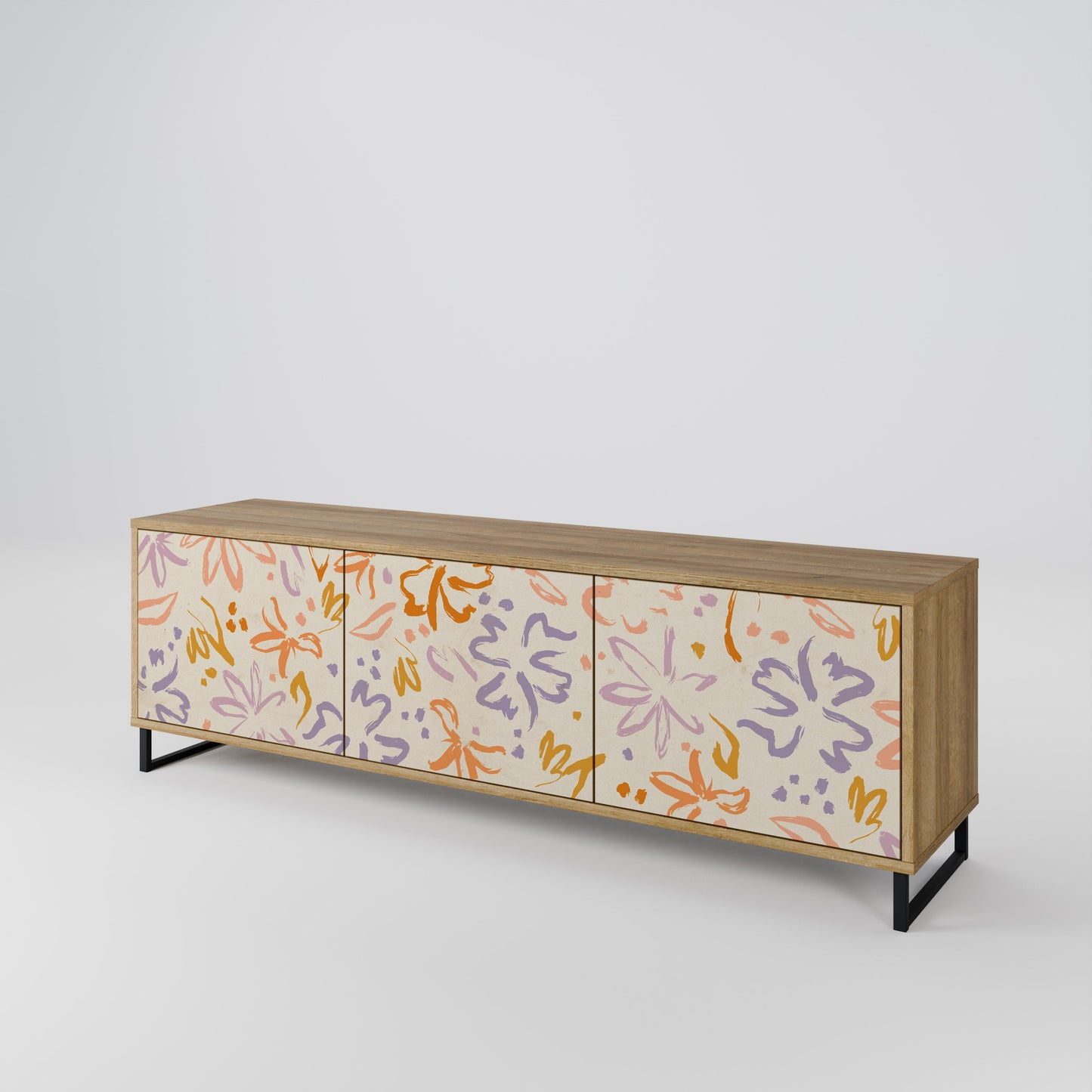 SPRING WHIMSY TV-bänk med 3 dörrar i ekeffekt