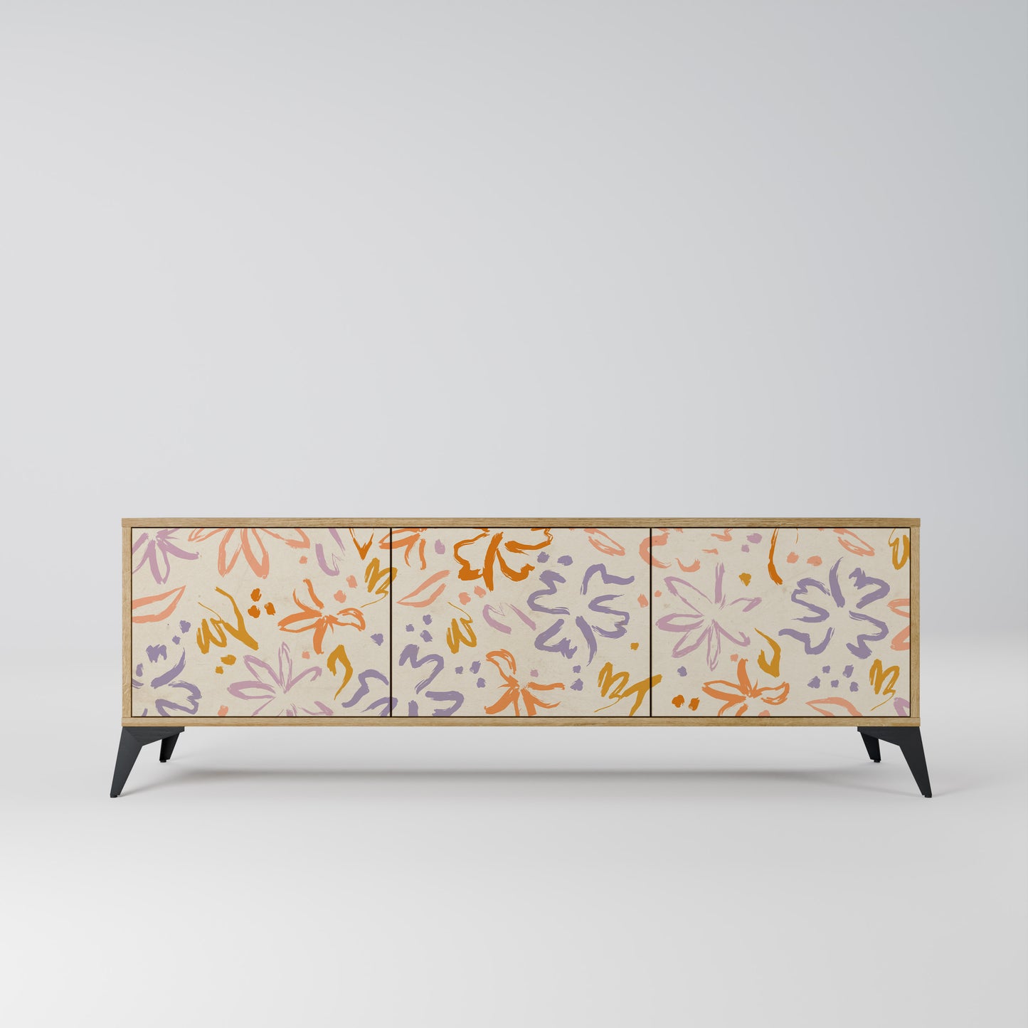 SPRING WHIMSY 3-Door TV Stand in Oak Effect