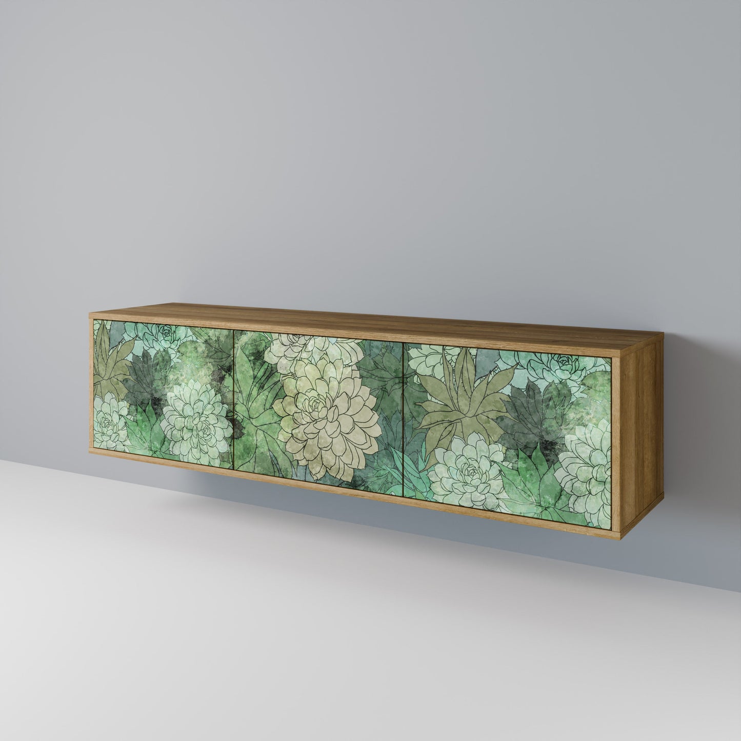SUCCULENT CLUSTER TV-bänk med 3 dörrar i ekeffekt