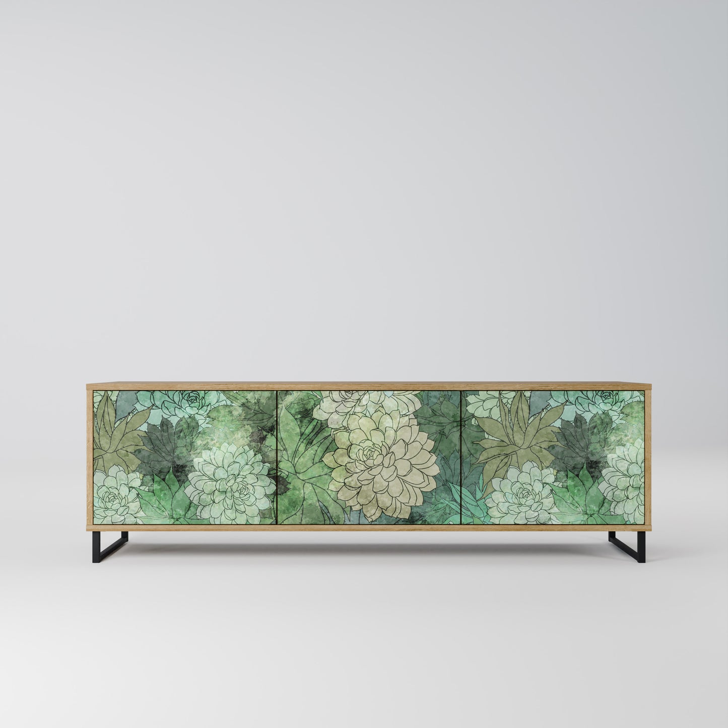 SUCCULENT CLUSTER TV-bänk med 3 dörrar i ekeffekt