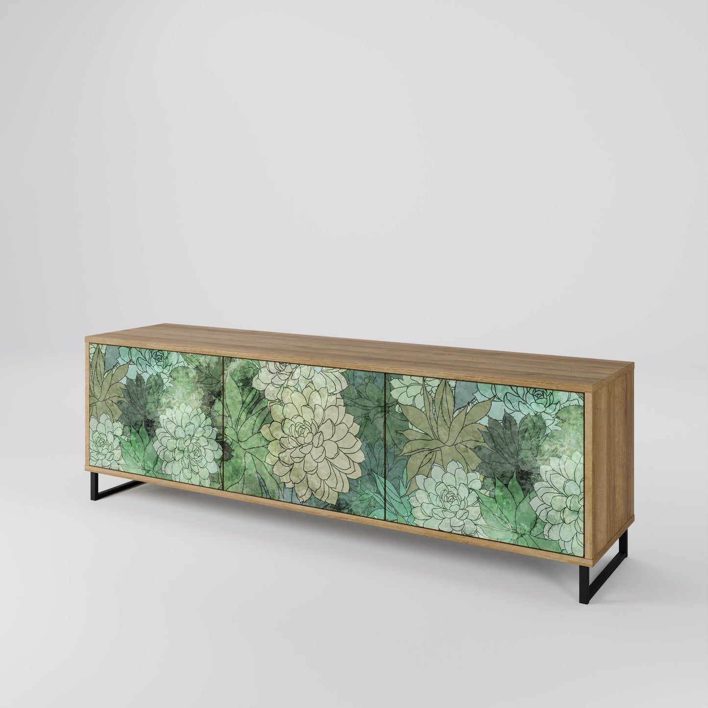SUCCULENT CLUSTER TV-bänk med 3 dörrar i ekeffekt