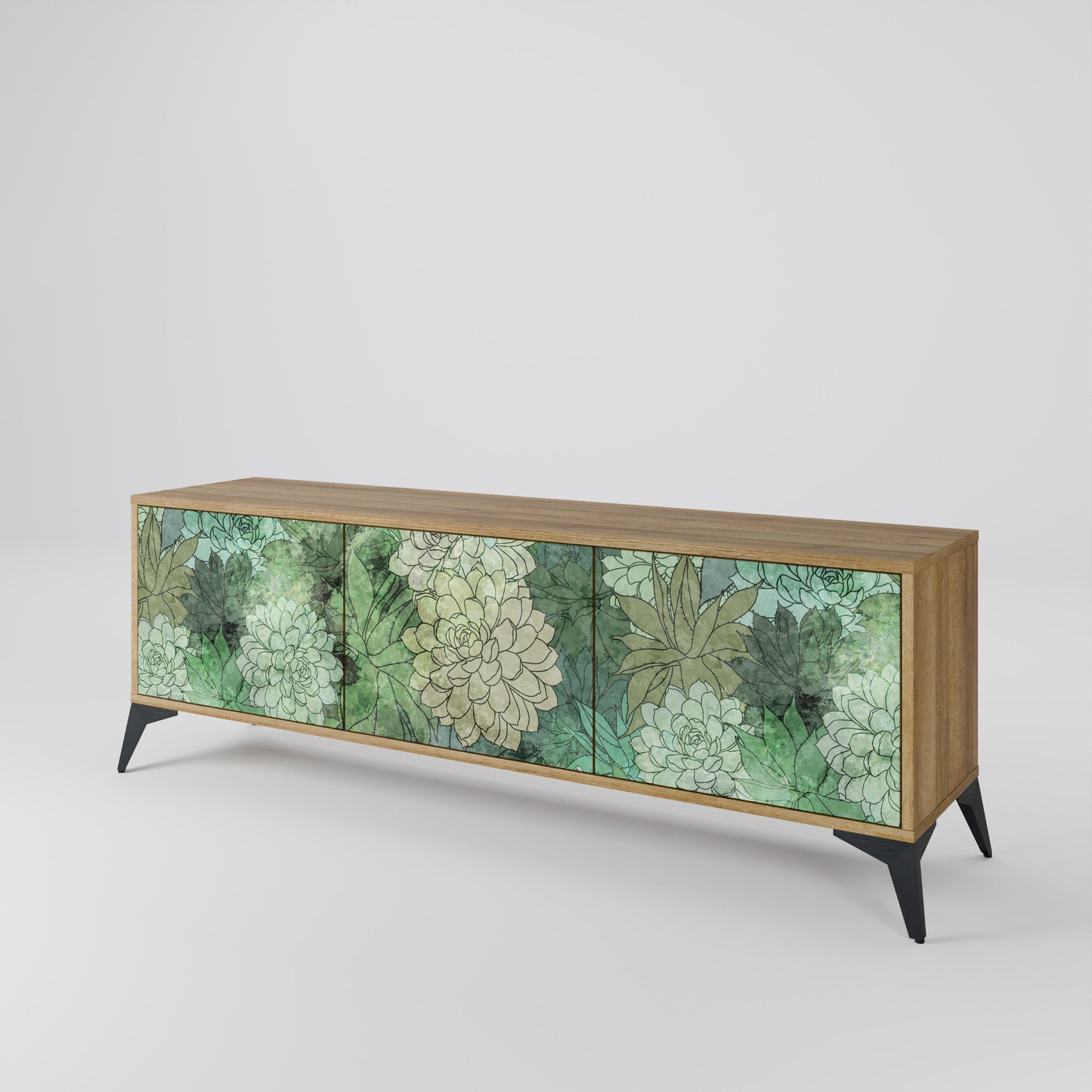 SUCCULENT CLUSTER TV-bänk med 3 dörrar i ekeffekt