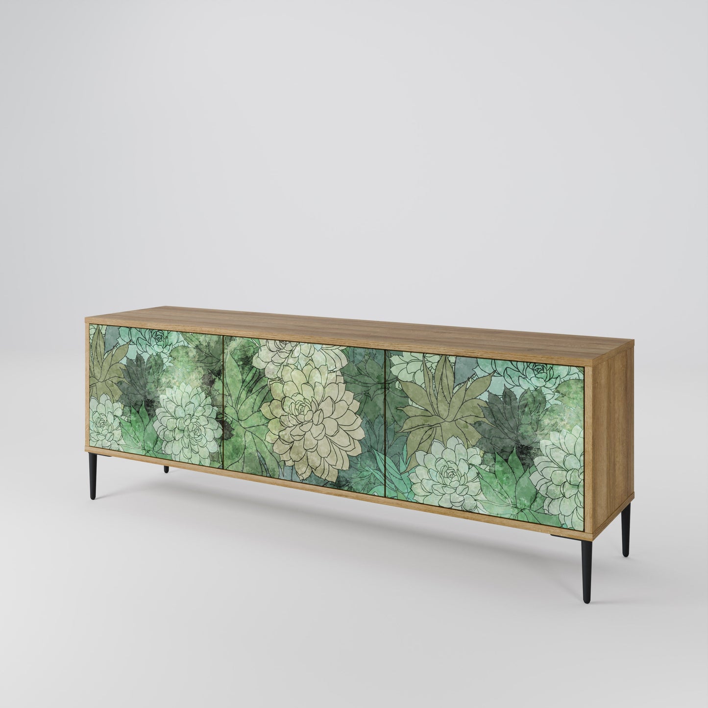 SUCCULENT CLUSTER TV-bänk med 3 dörrar i ekeffekt