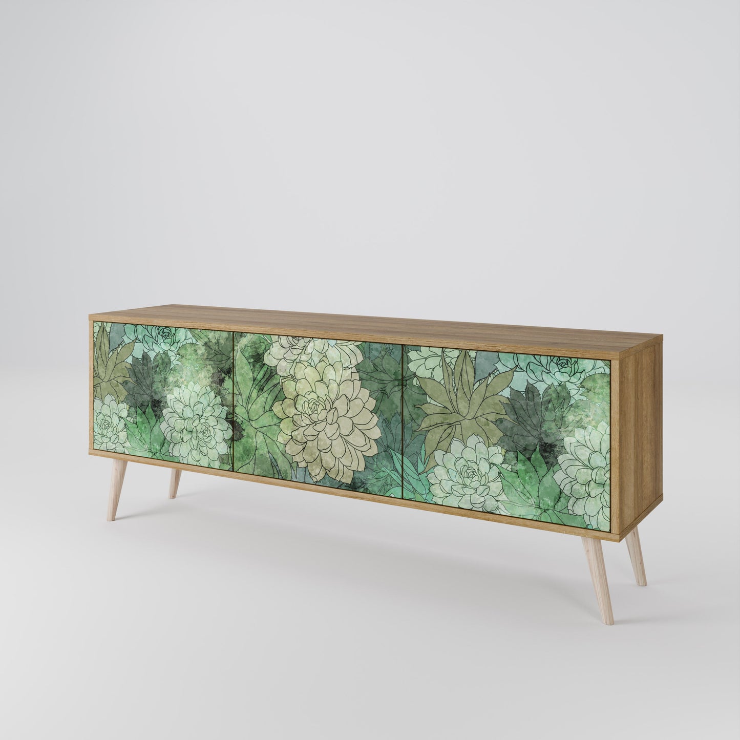 SUCCULENT CLUSTER TV-bänk med 3 dörrar i ekeffekt