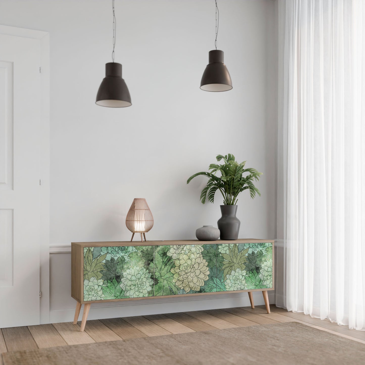 SUCCULENT CLUSTER TV-bänk med 3 dörrar i ekeffekt