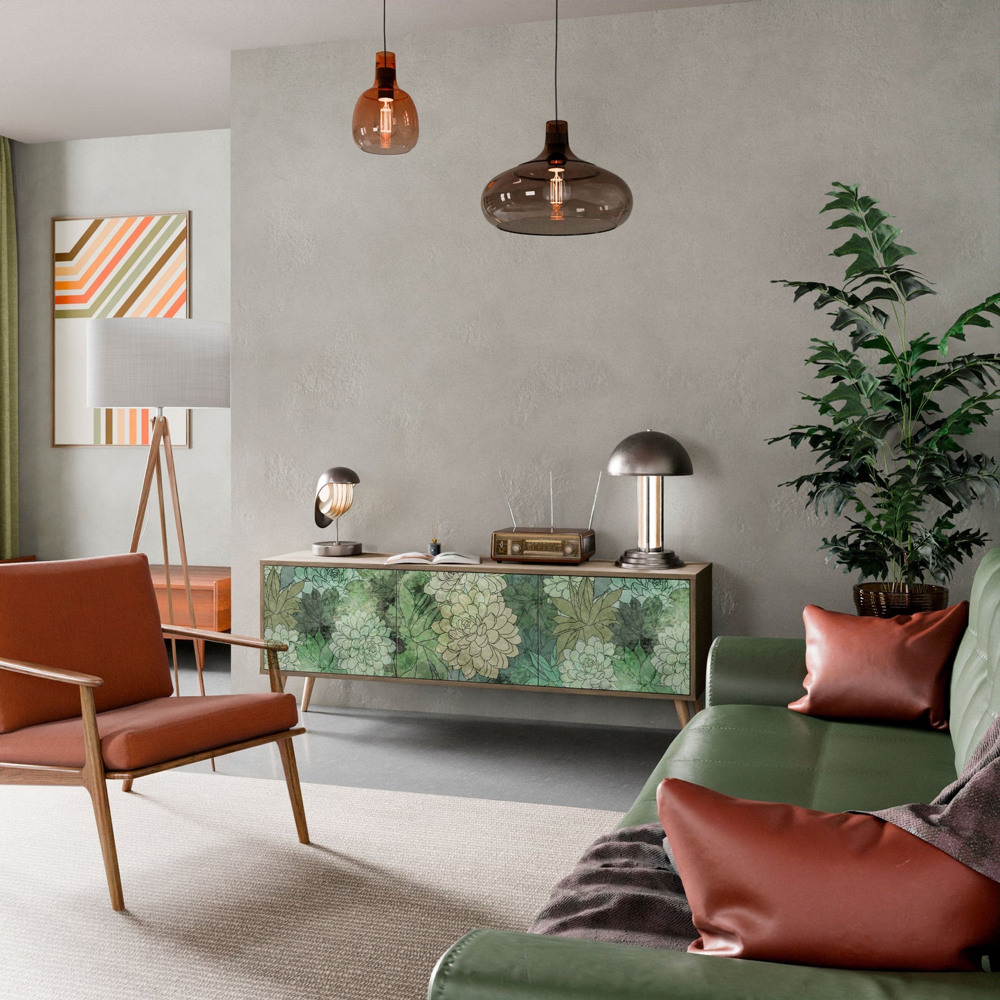 SUCCULENT CLUSTER TV-bänk med 3 dörrar i ekeffekt