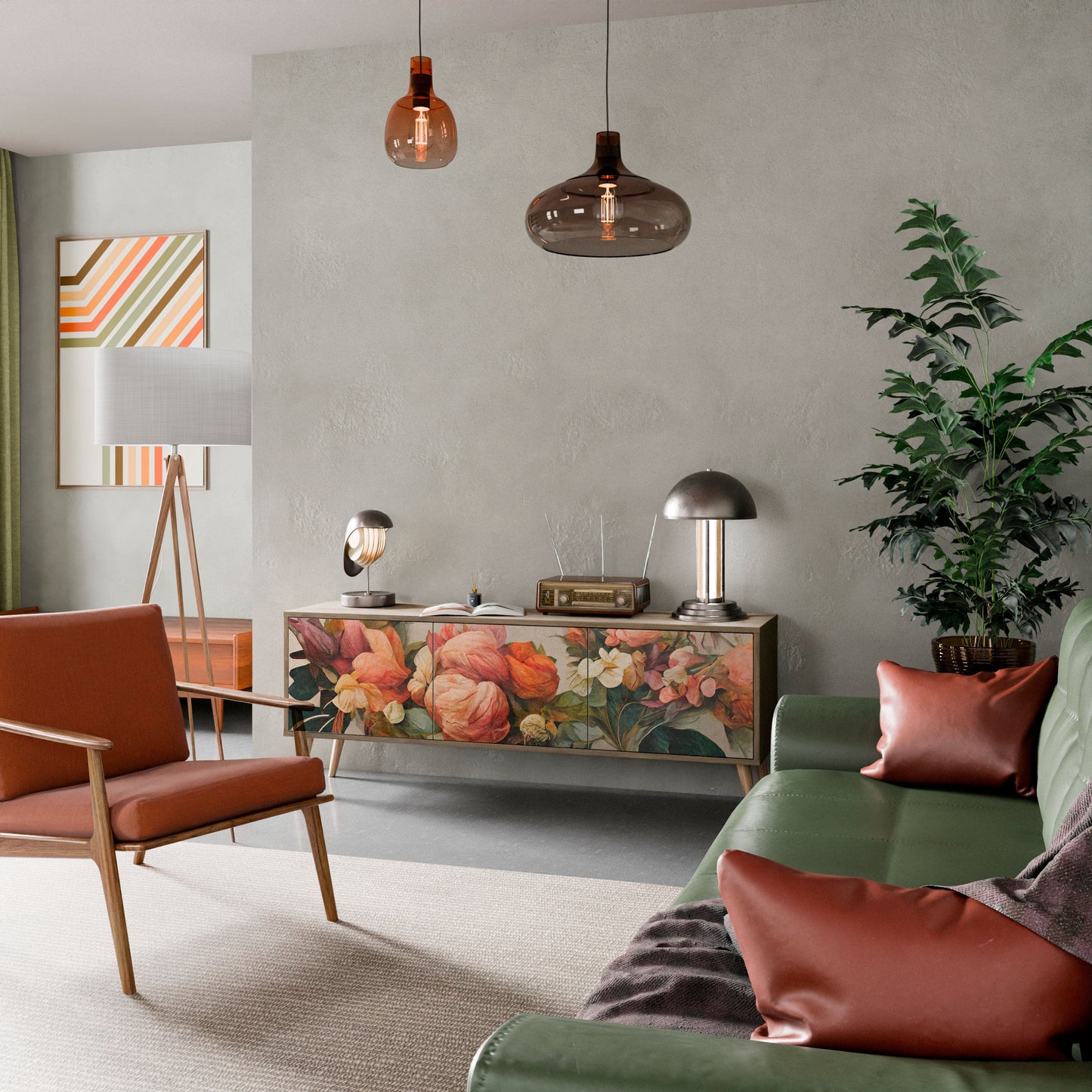 STYLISH BEAUTY TV-bänk med 3 dörrar i ekeffekt