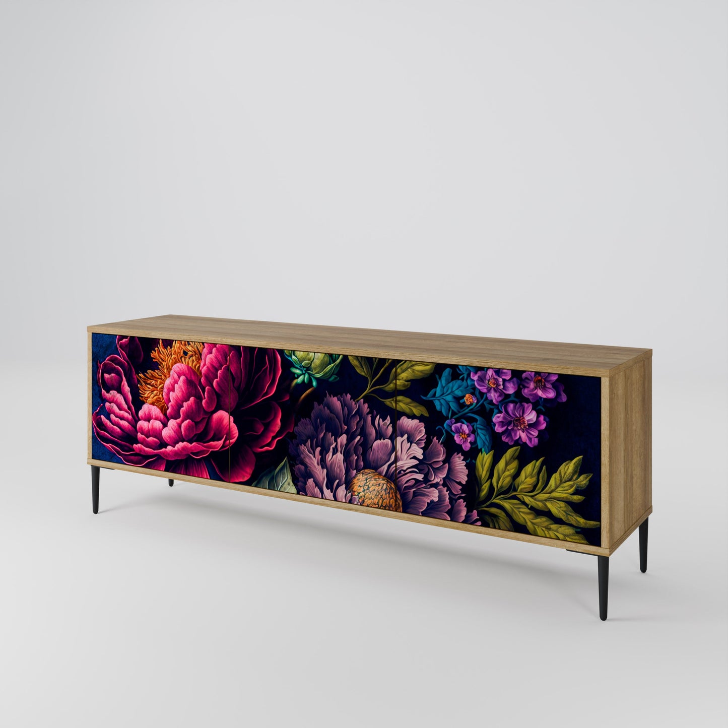 BLOOMING ELEGANCE TV-bänk med 3 dörrar i ekeffekt