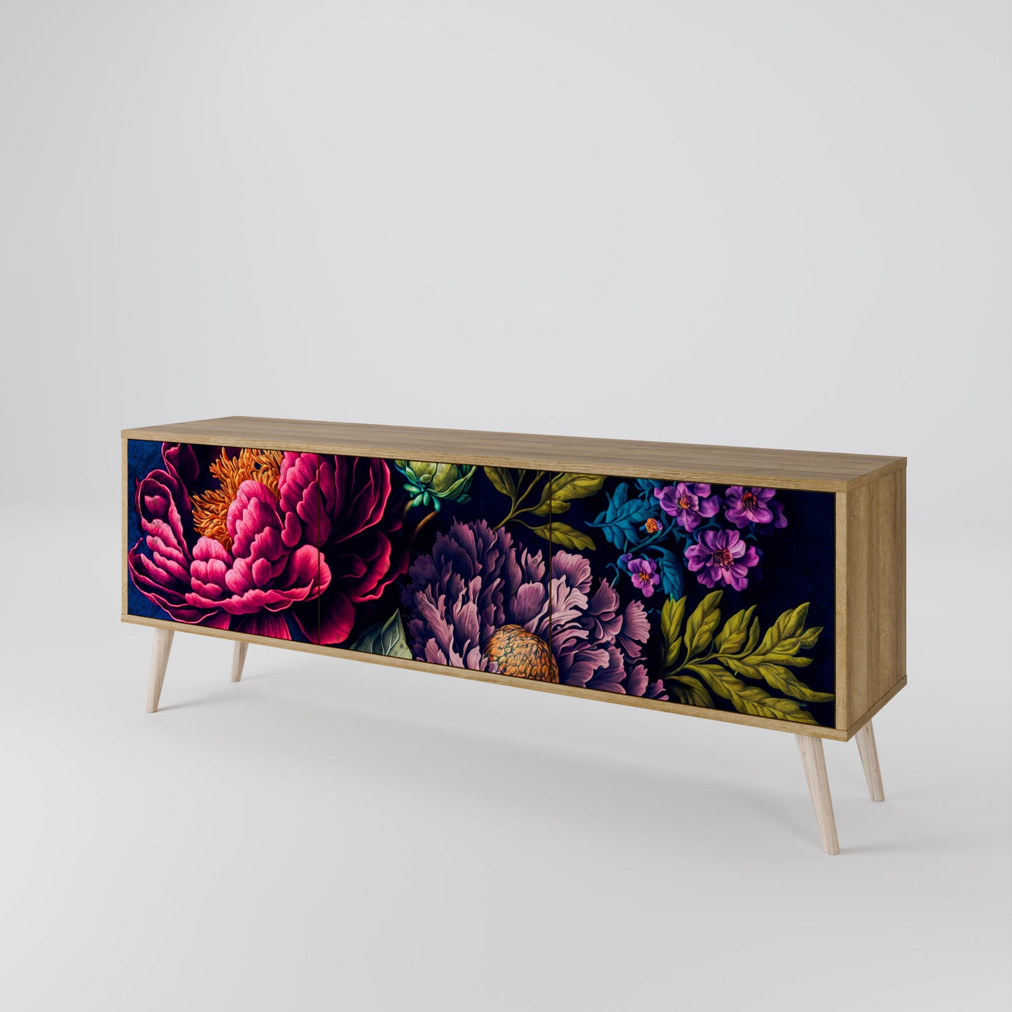 BLOOMING ELEGANCE TV-bänk med 3 dörrar i ekeffekt