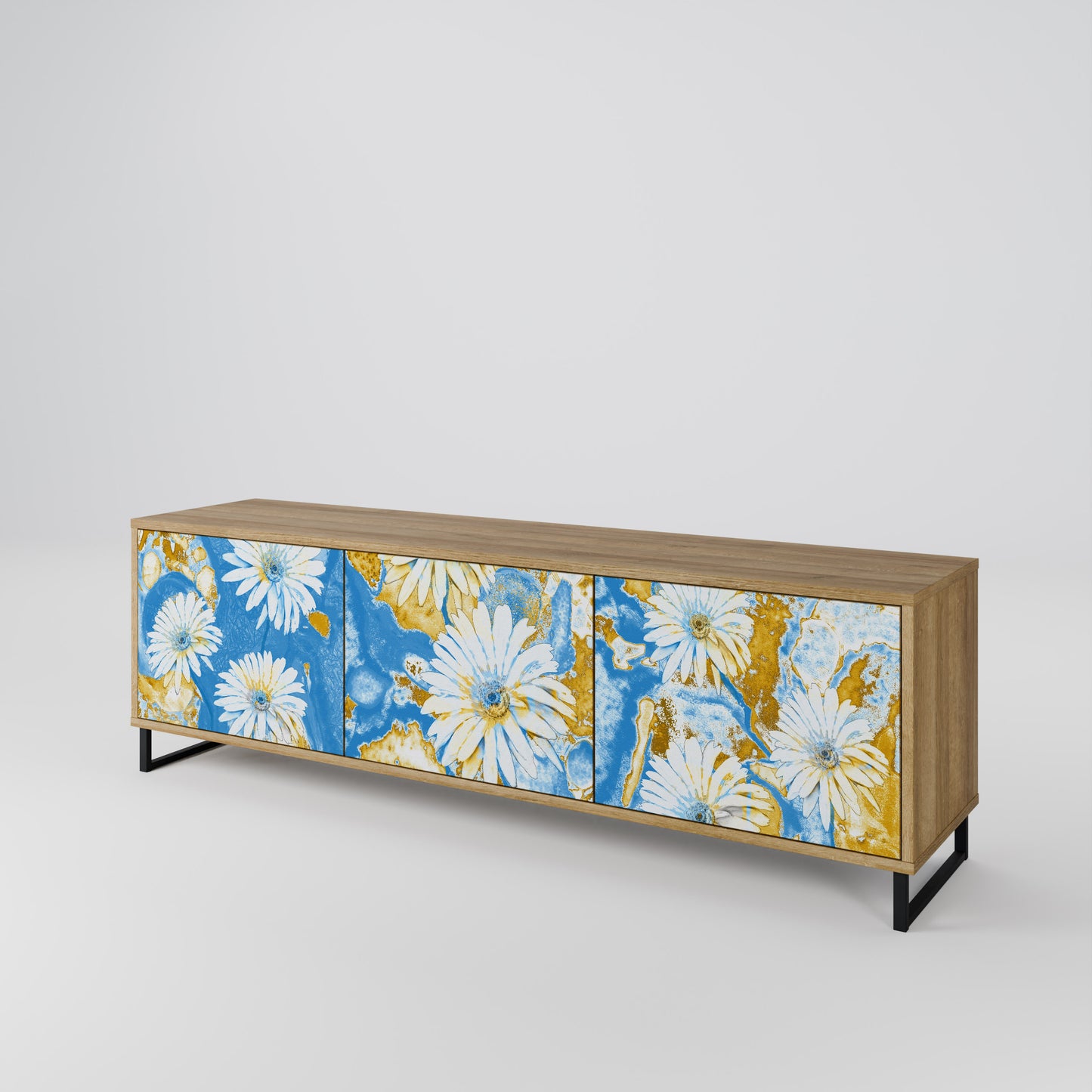 DAISY LUXE TV-bänk med 3 dörrar i ekeffekt